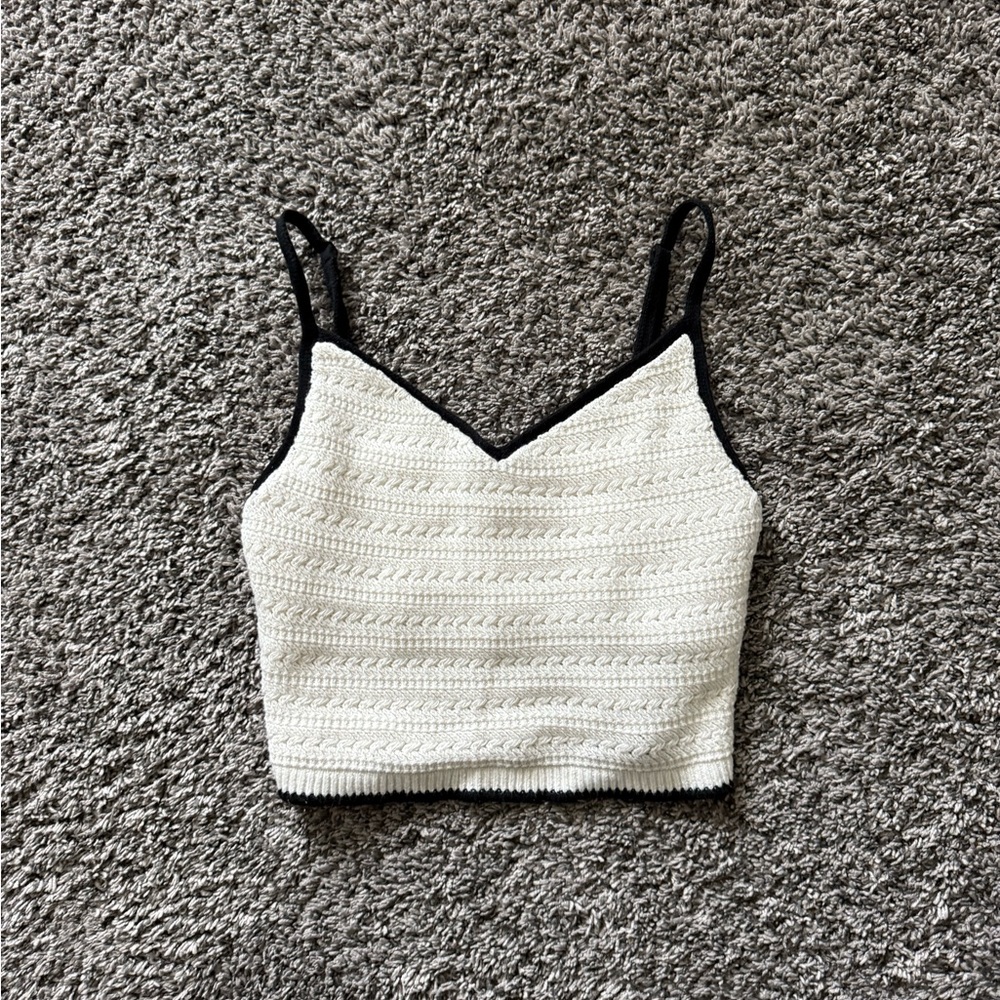 Abercrombie & Fitch White Cropped Knit Camisole with Black Trim